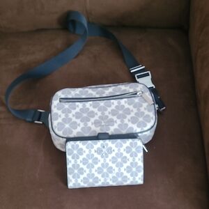 Kate Spade Blue and White Floral Bag and Wallet Set